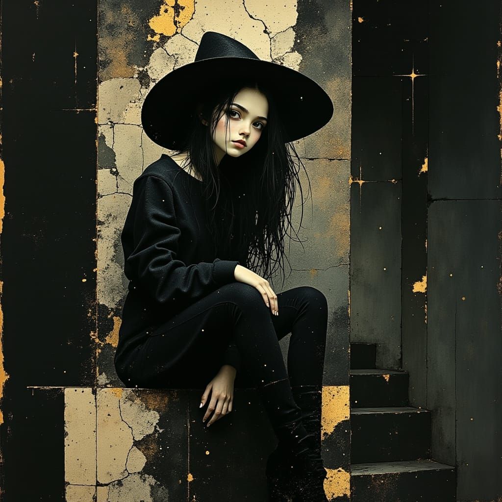 Gothic Wednesday Addams Portrait in Dark Mansion