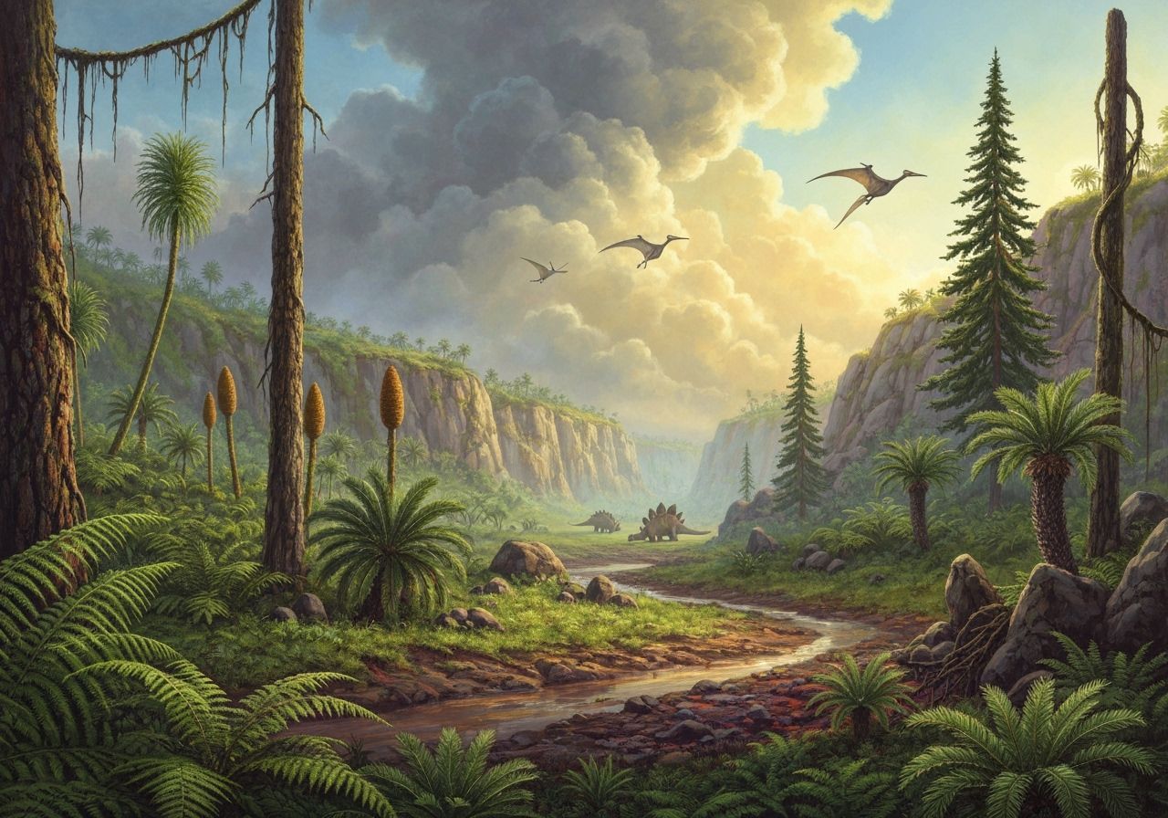 Jurassic Period Lush Jungle with Dinosaurs