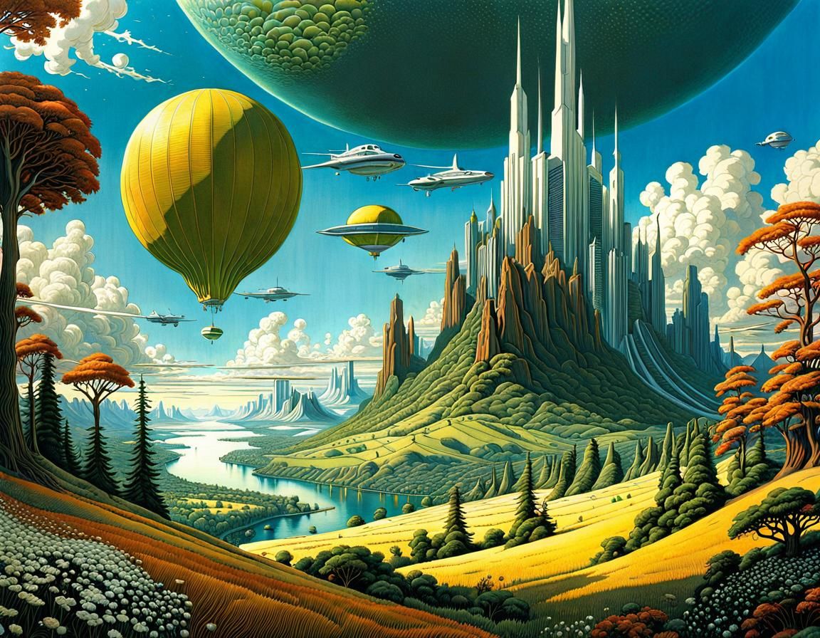Utopian Cityscape in Pop Surrealism Style
