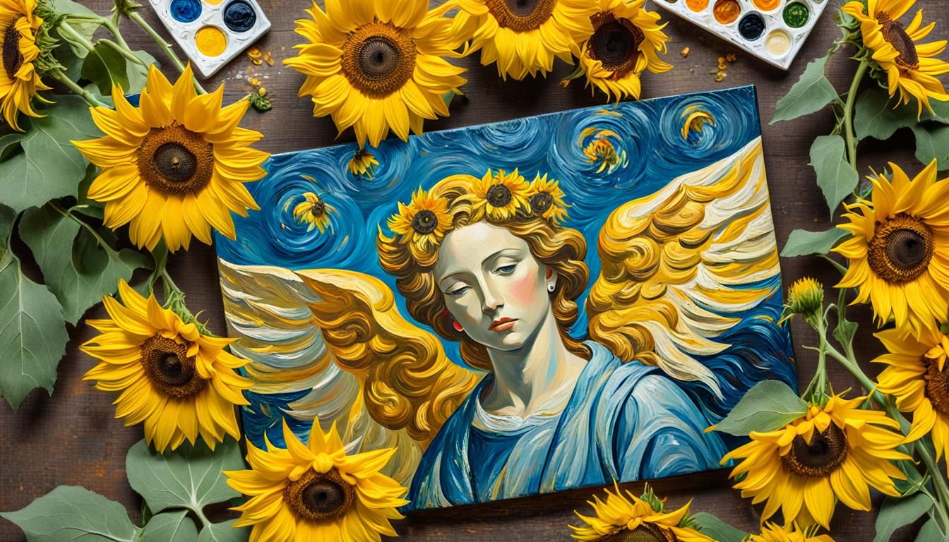Angelic Sunflower Impasto Painting in Oil