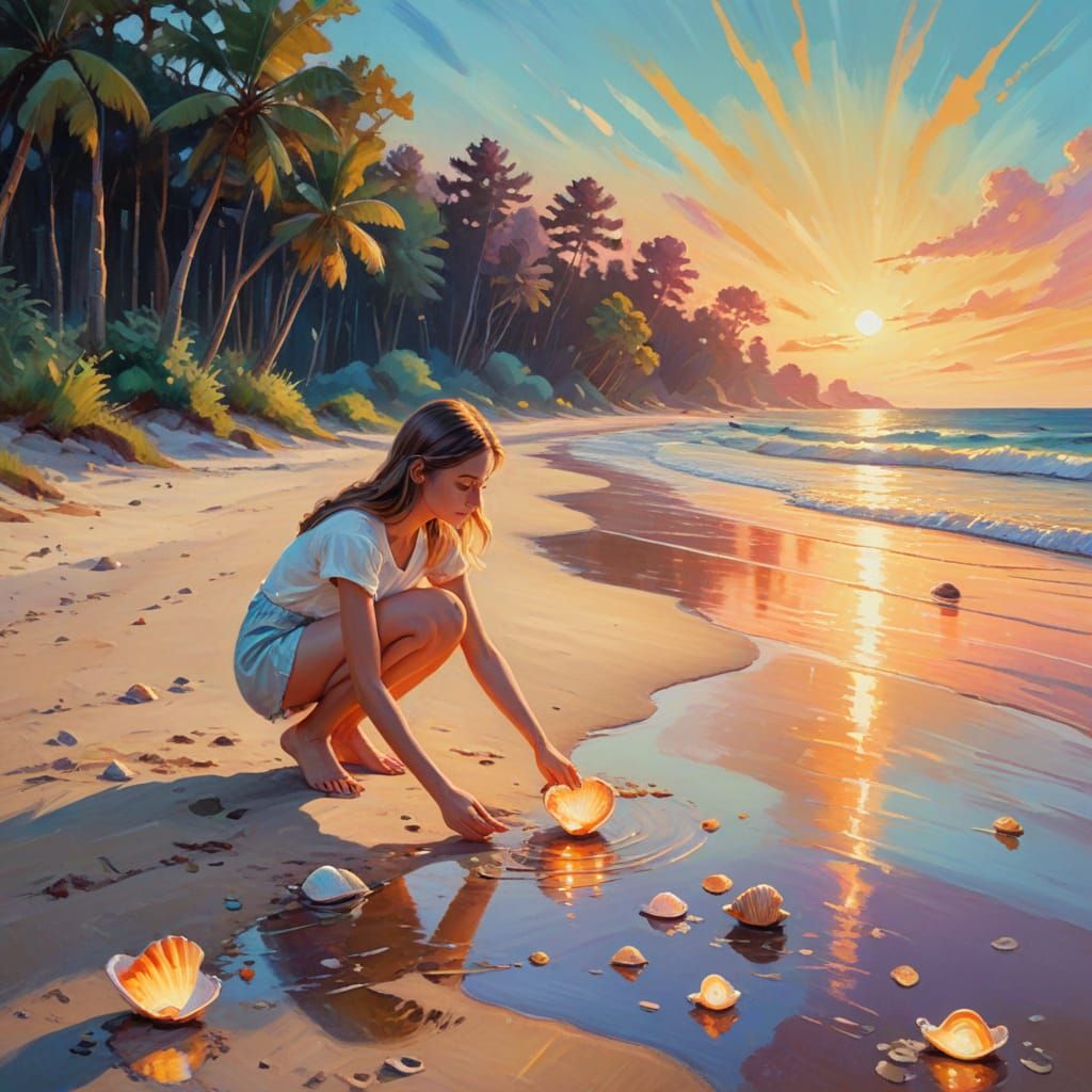 Vibrant Fauvist Beach Scene with Golden Light