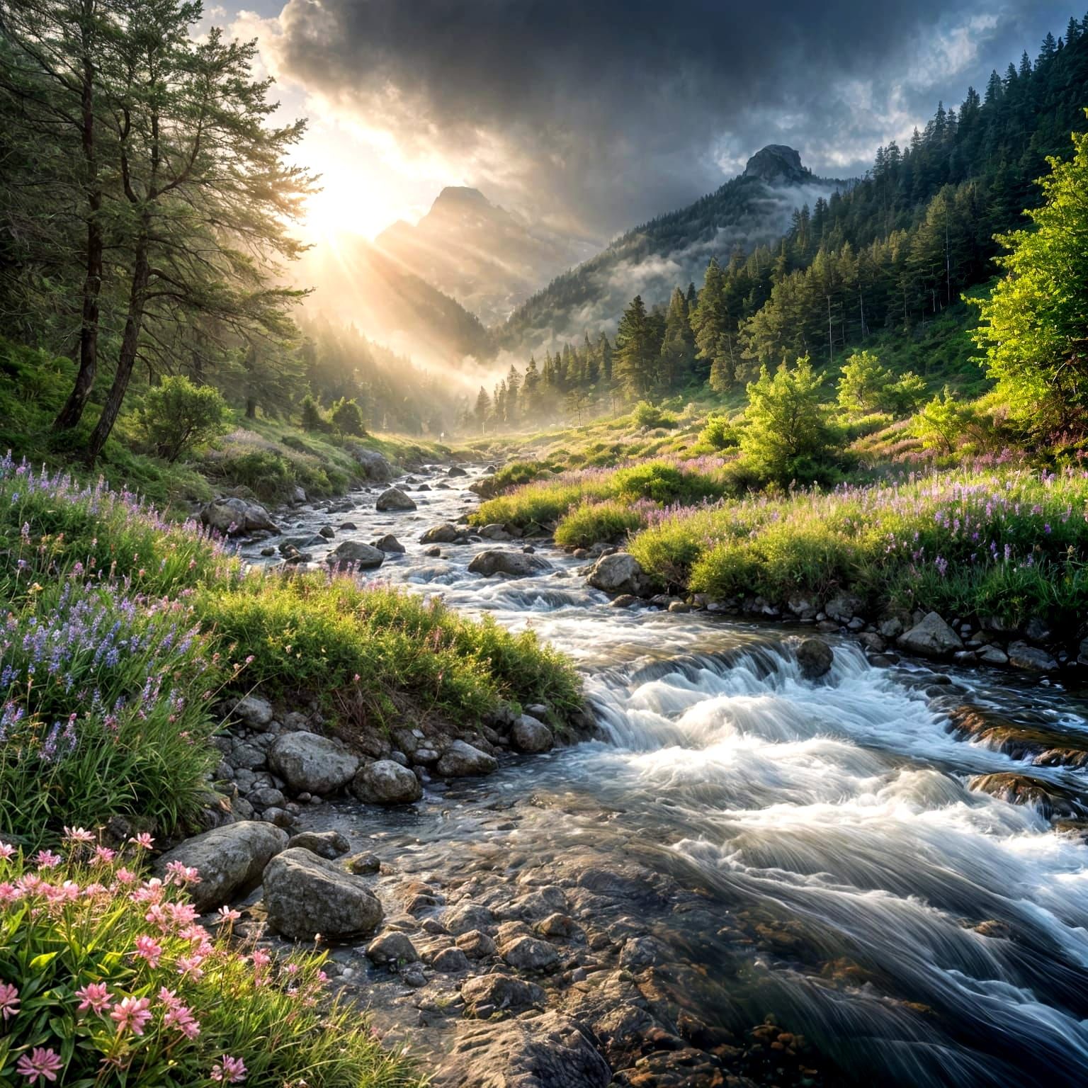 Breathtaking Spring Wilderness Scene in Ethereal Landscape S...