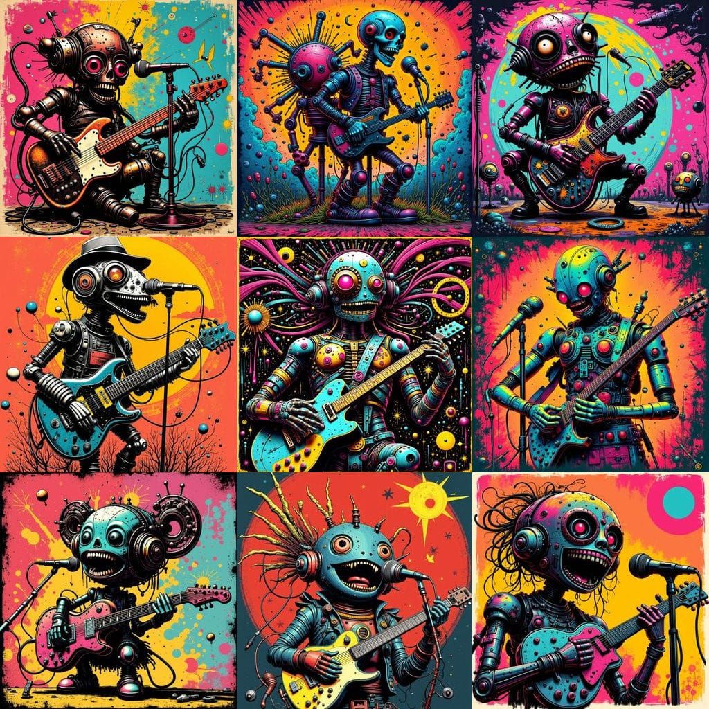 Ultra Cute Mechanical Musician in Posterized Stencil Art