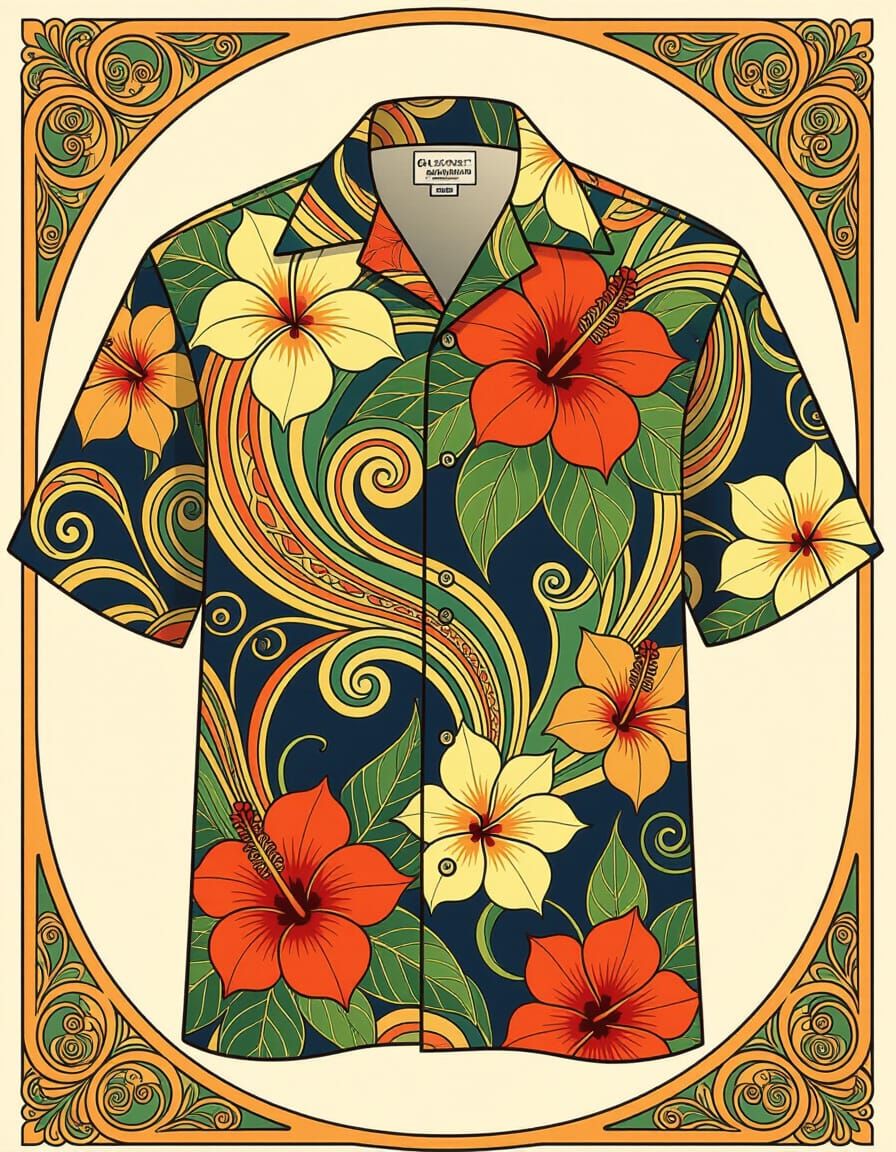 Art Nouveau Hawaiian Shirt with Hypermodernist Motifs