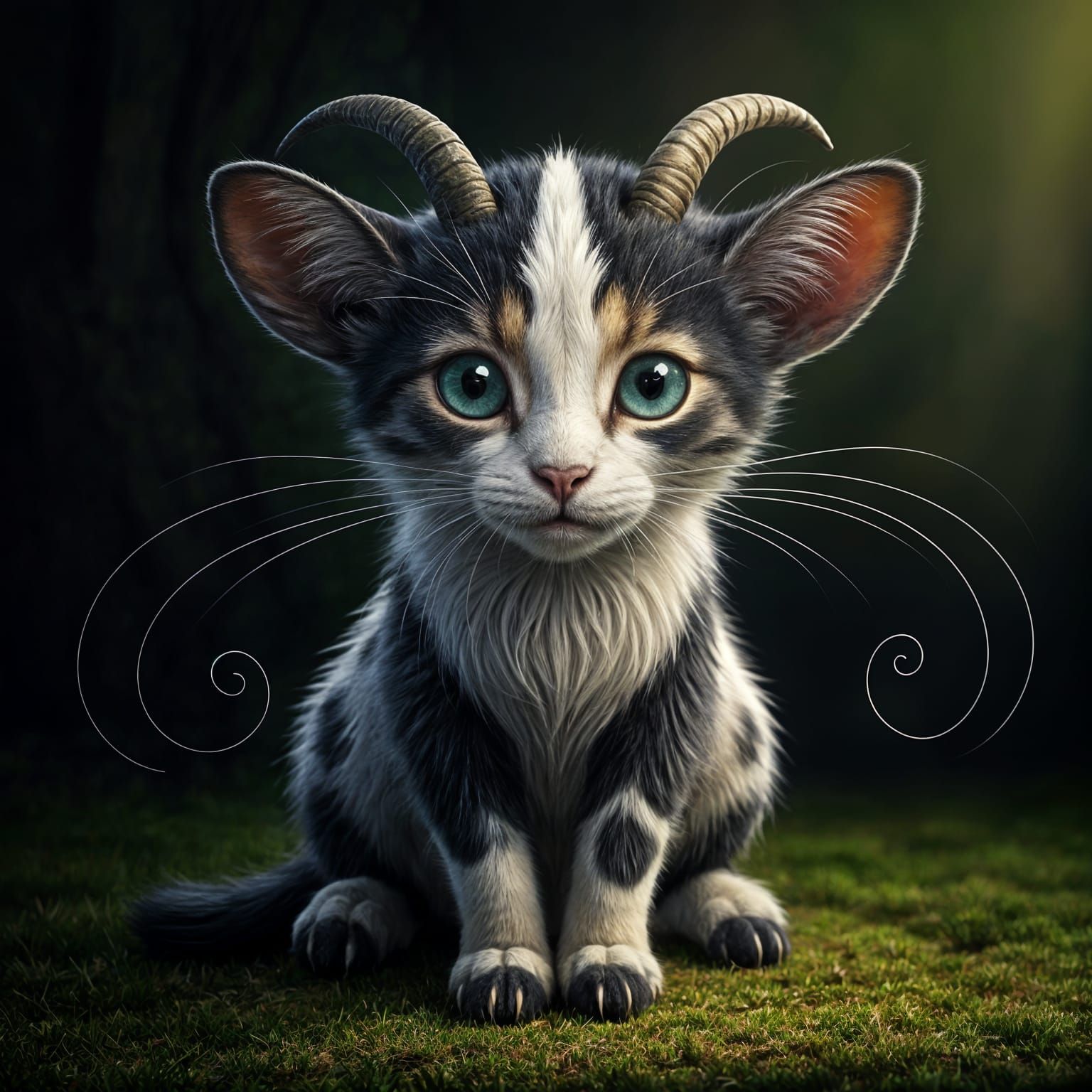 Whimsical Chibi Cat-Goat Fantasy Creature