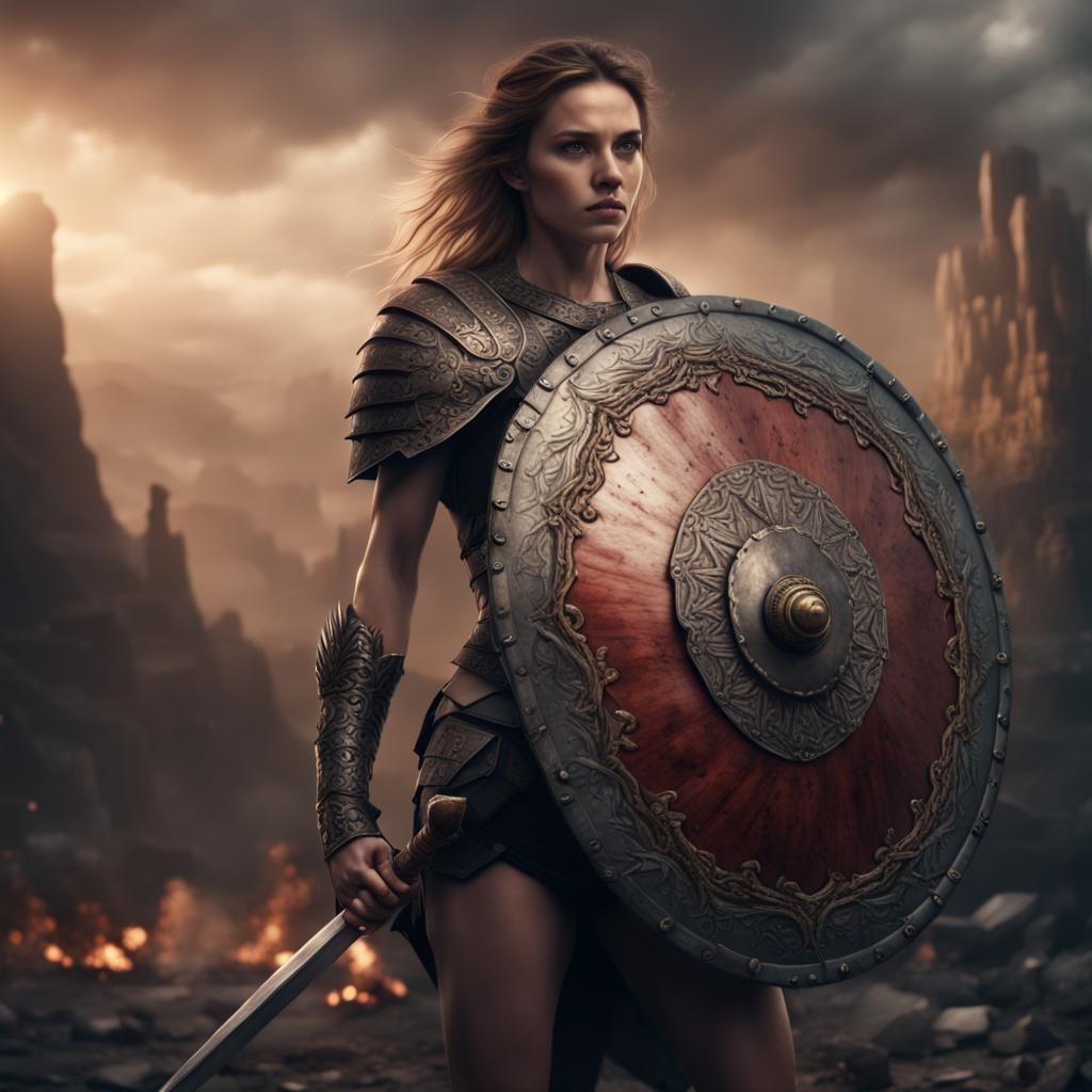 Female Warrior with Shield: Digital Matte Painting