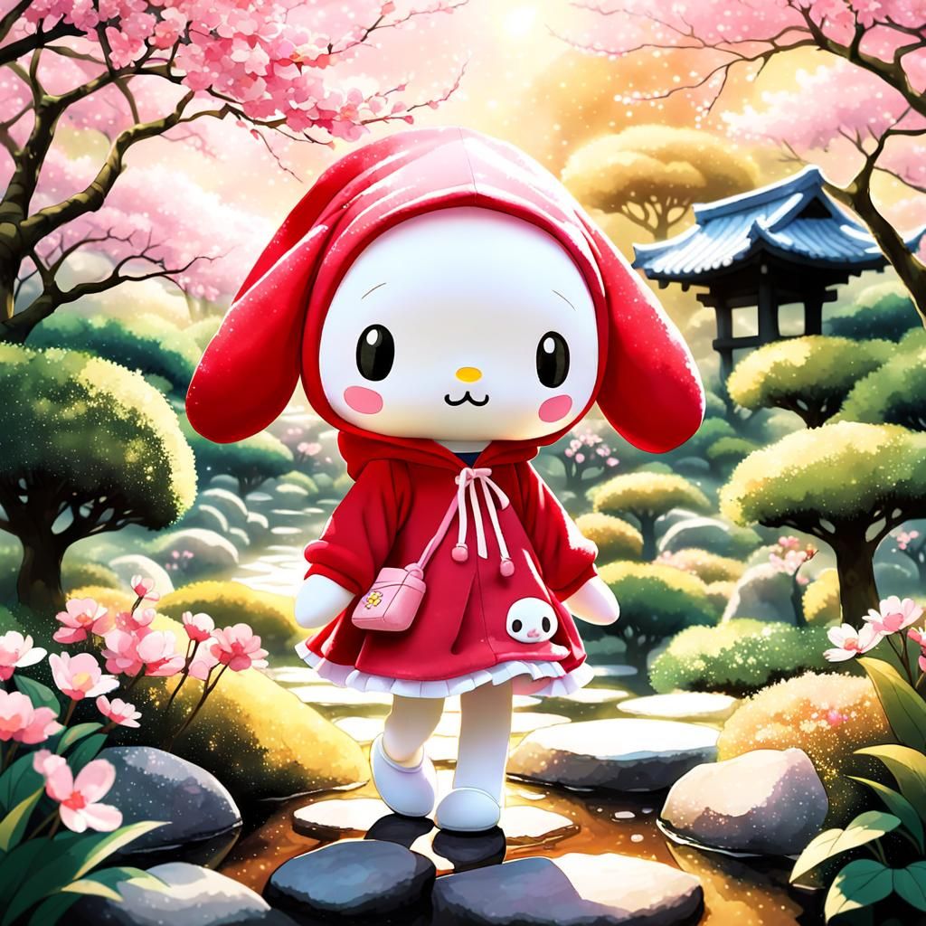 My Melody Anime Girl in Japanese Garden
