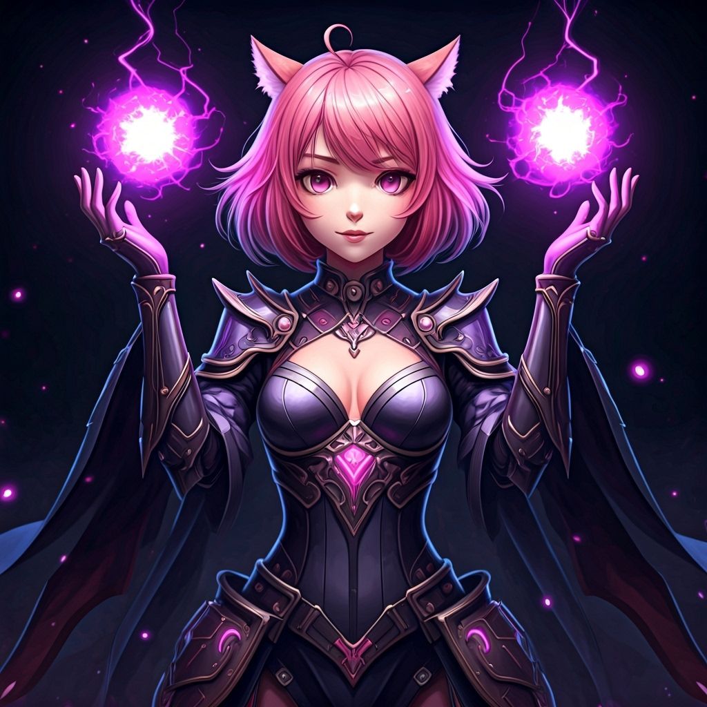 Chonky Anime Sorceress with Pink Hair Holding Lightning