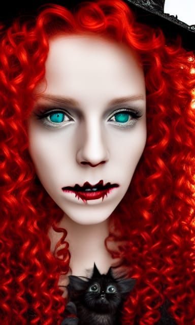 Monochromatic Portrait of a Red-Haired Witch