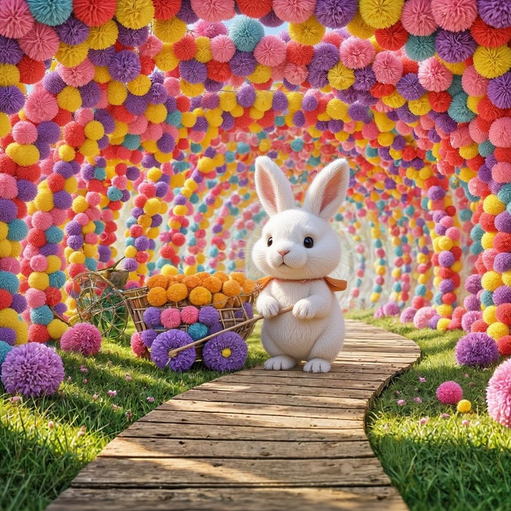 Pom Pom Rabbit Hauling Carrot Through Forest