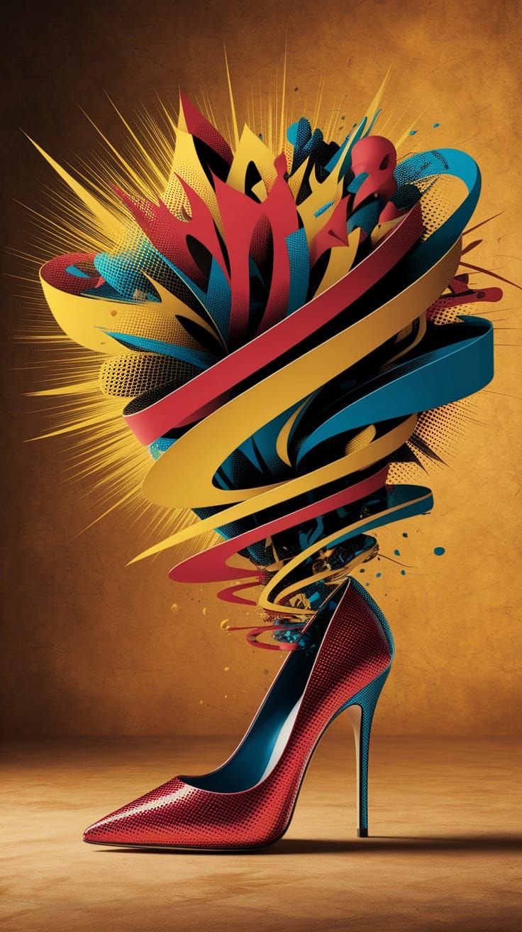 Pop Art Stiletto Heel Explosion in Bold Colors