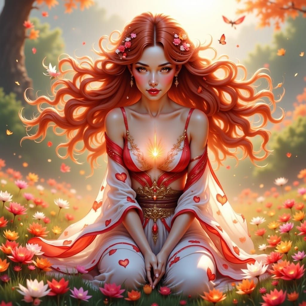 Serene Woman in Flower Field: Anime-Inspired 4K