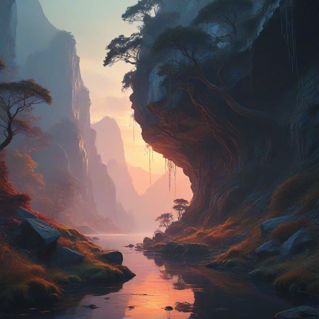 Enchanted Forest Realm in Vibrant, Magical Matte Painting