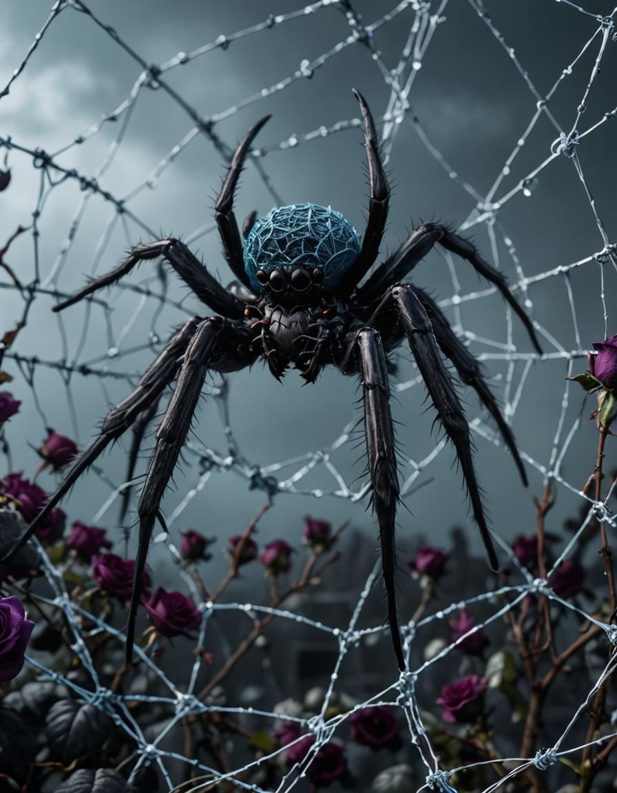 Epic Goth Spider with Roses and Crystal Web