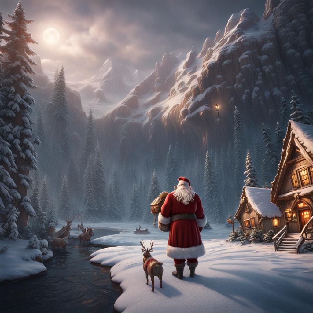 Santa Claus goes for a walk with Blitzen