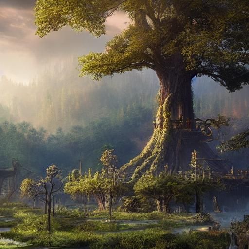 Eiffel Tower Rises in Mystical Fantasy Forest