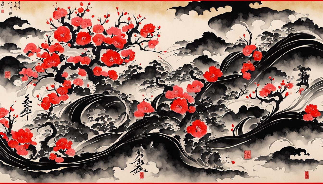 Elegant Calligraphy Brush Blooms into Cherry Tree