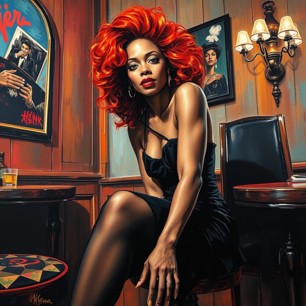 Brutalist Portrait of a Redheaded Woman in Neo-Impressionist...