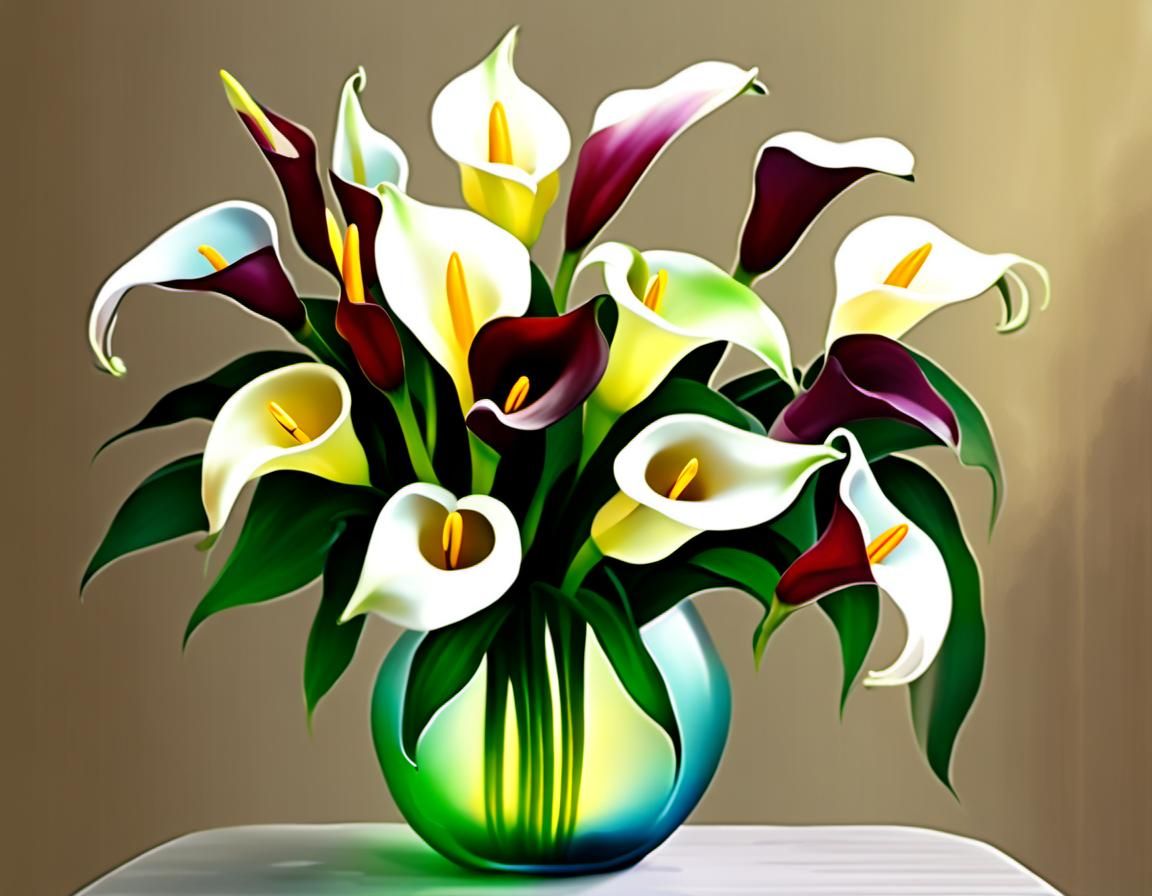 Elegant Calla Lilies in a Digital Painting