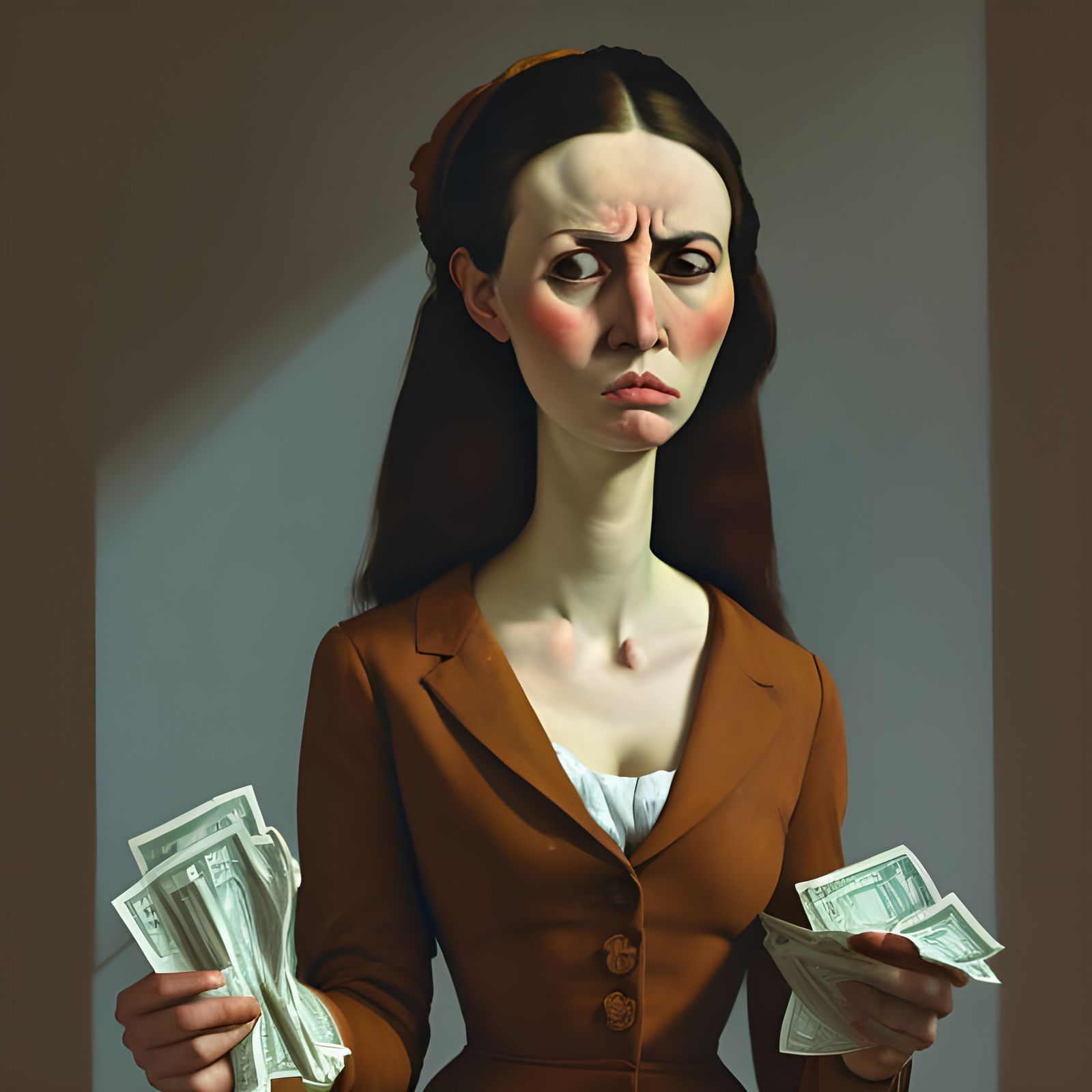 Maid with Banknotes in Modigliani Style