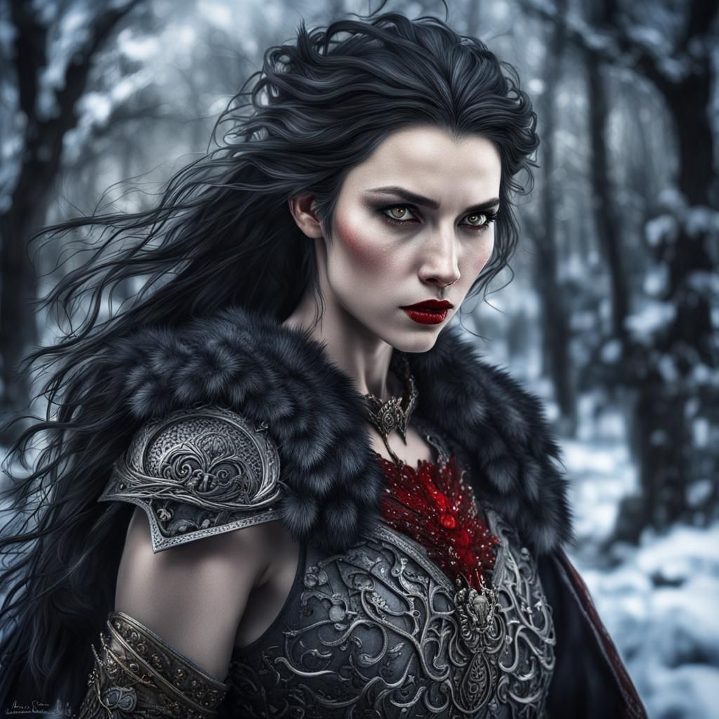 Warrior Woman Vampire Lycan in Hyperrealistic Style