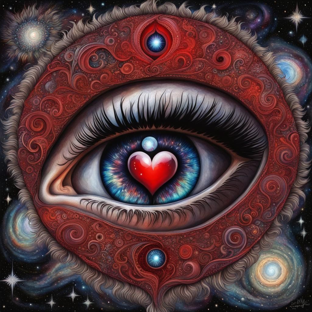 Cosmic Eyeball Galaxy Heart in Hyperrealistic Style