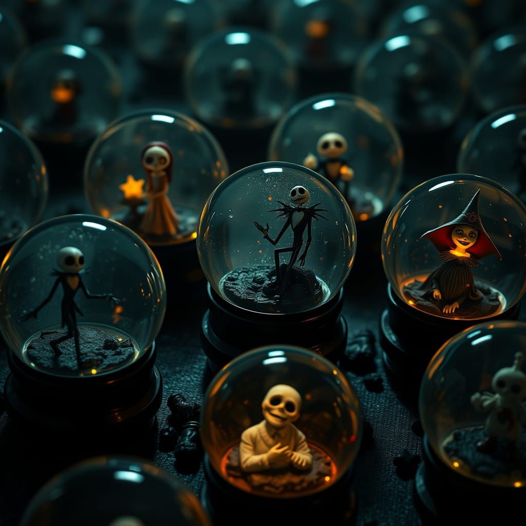 Nightmare Before Christmas Characters in Grid Snowglobes