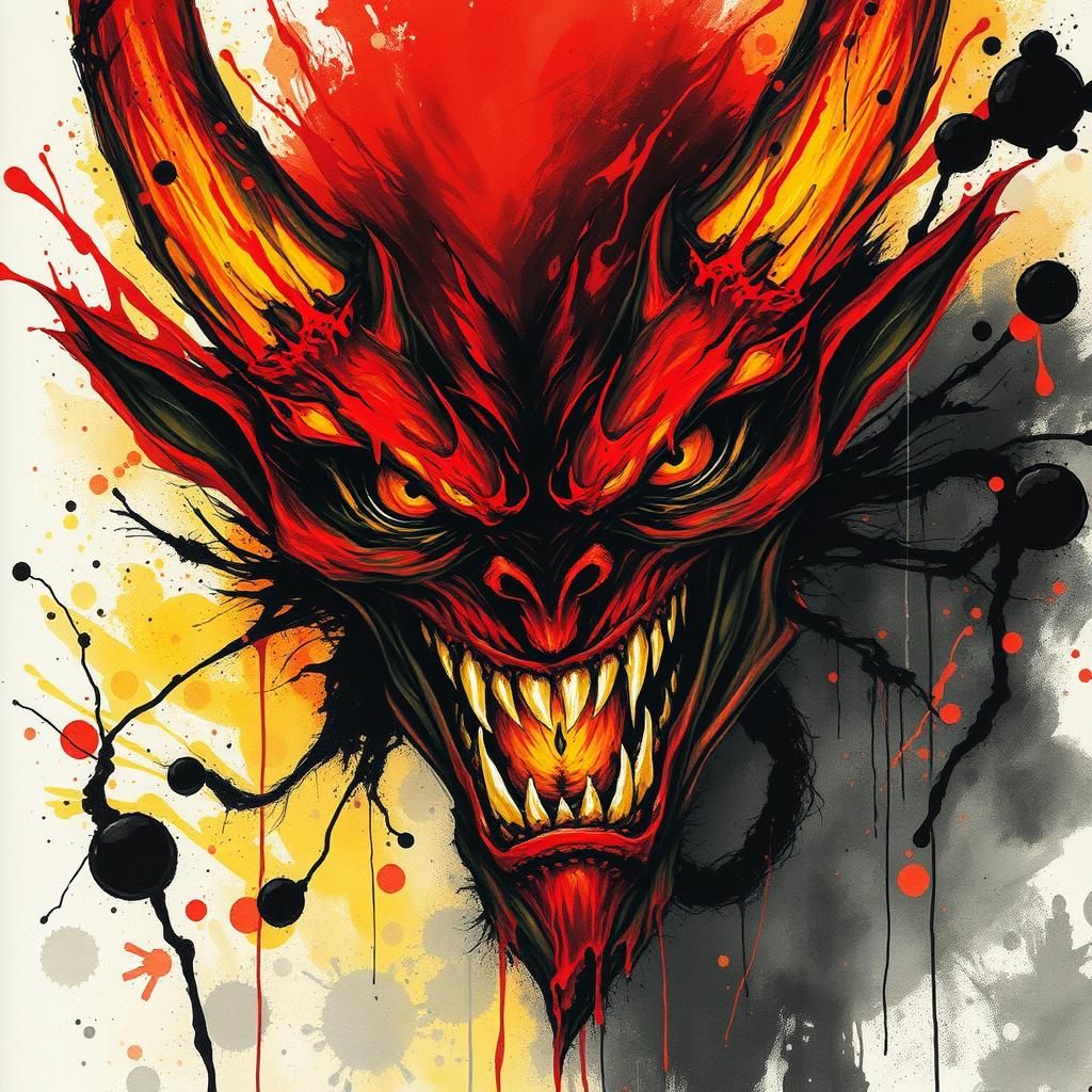 Menacing Shadow Demon Grin in Liquid Ink Style
