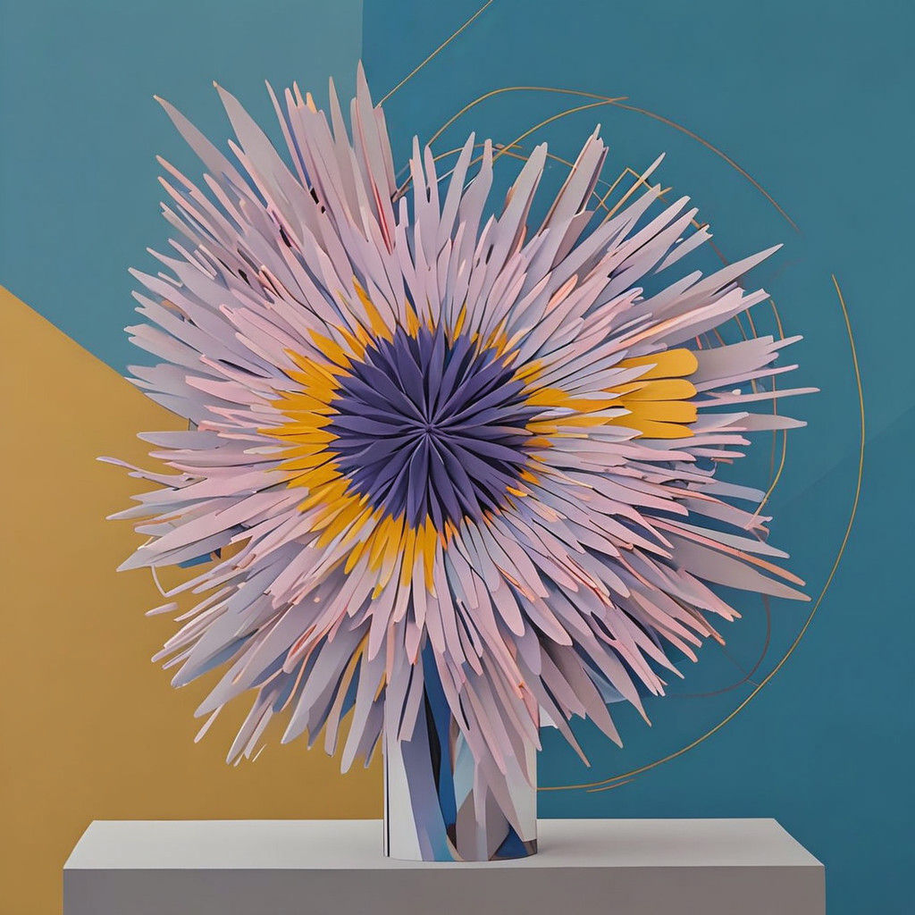 Surreal Abstract Floral Canvas in Colorful Geometric Pattern...