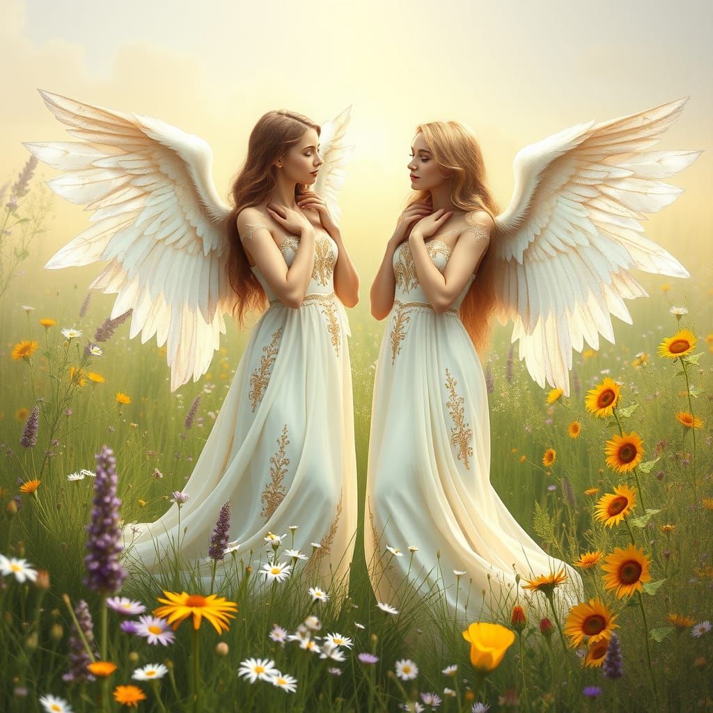 Angelic Serenity in a Lush Floral Paradise