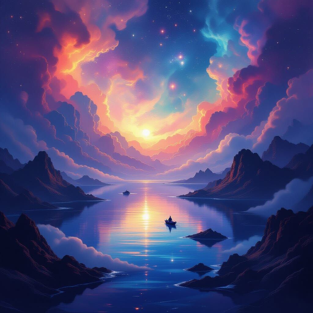 Divine Ethereal Sea of Swirling Nebulae and Light Islands