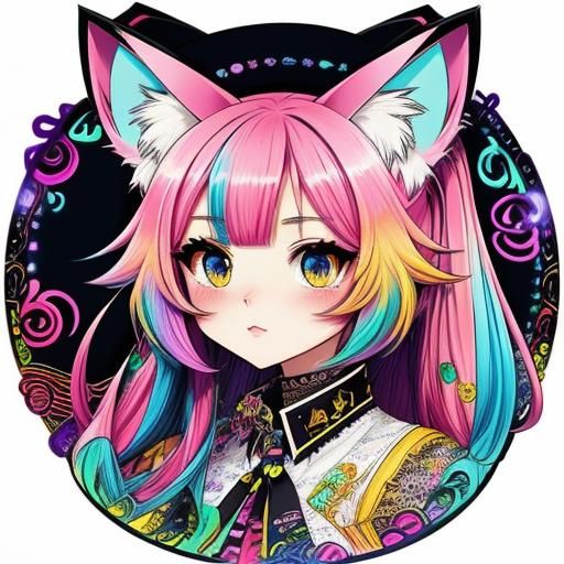 Anime Cat-Eared Girls in Colourful Explosion