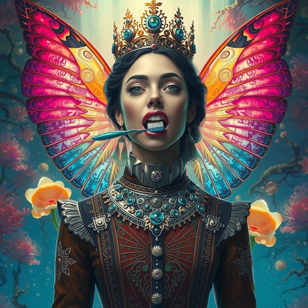 Woman Under Aurora Borealis in Ancient Forest