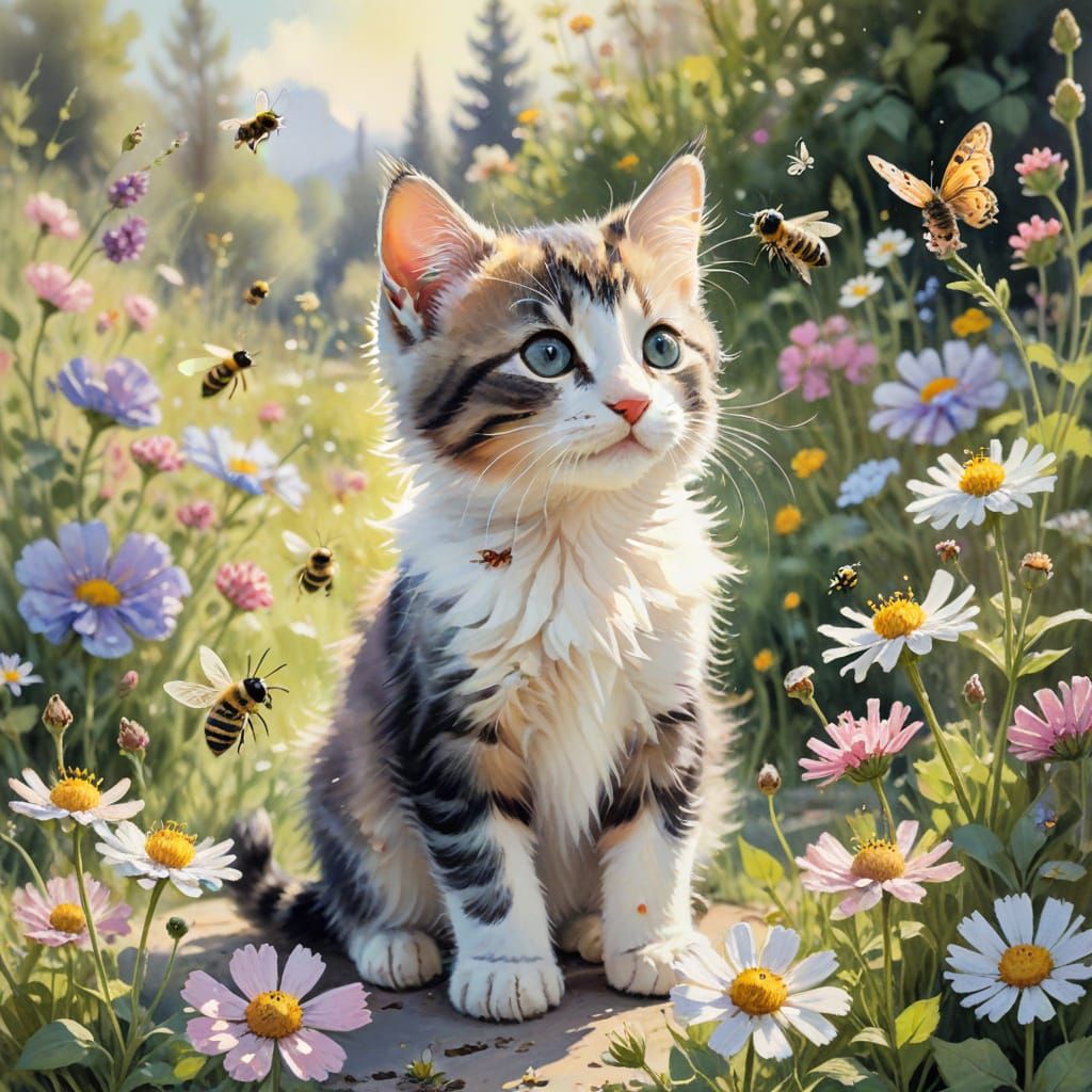 Whimsical Garden Scene in Impressionist Style