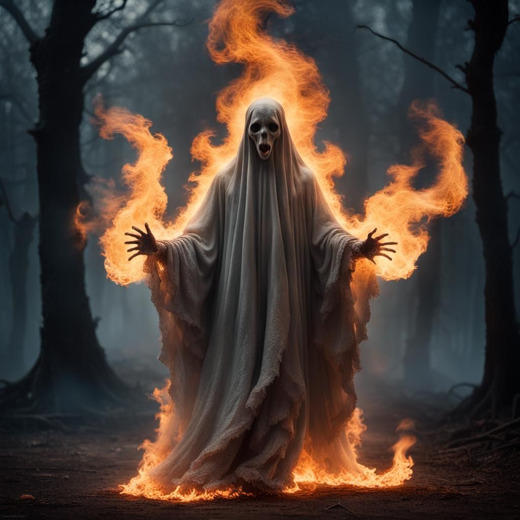 Anthropomorphic Ghost Flames Dance: Horror Photography