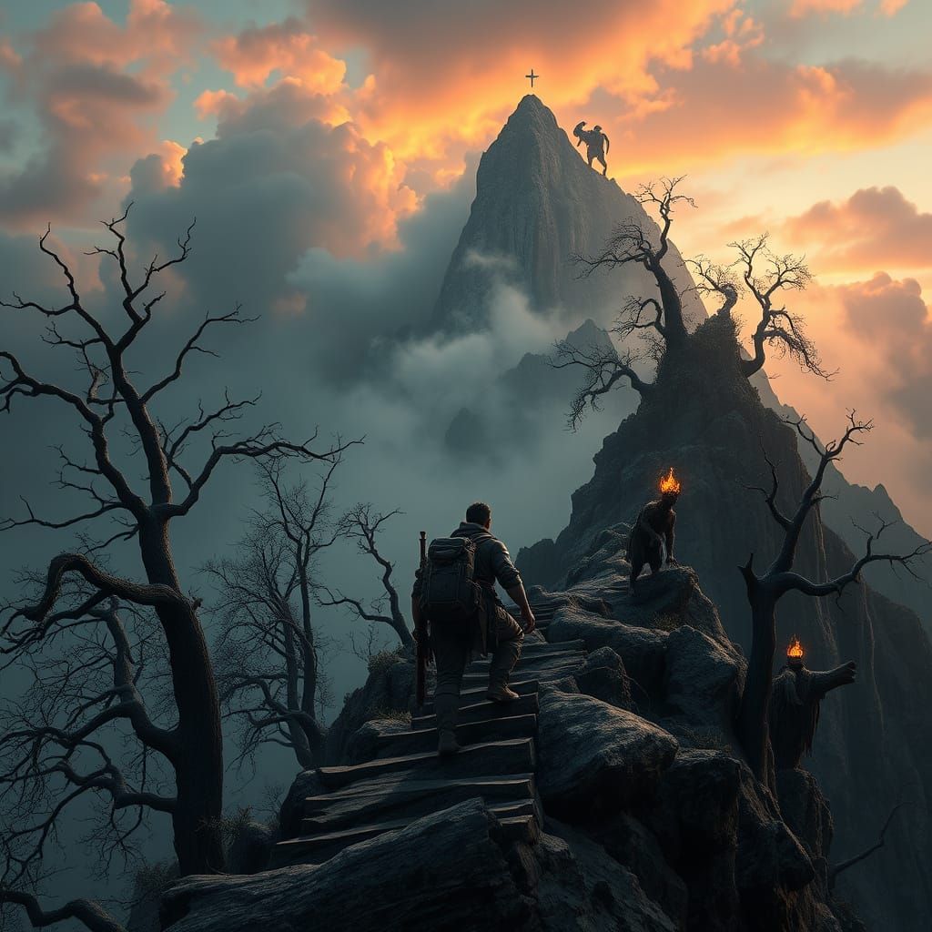 Man Ascends Haunted Mountain Seeking Brother in Fantasy Art ...