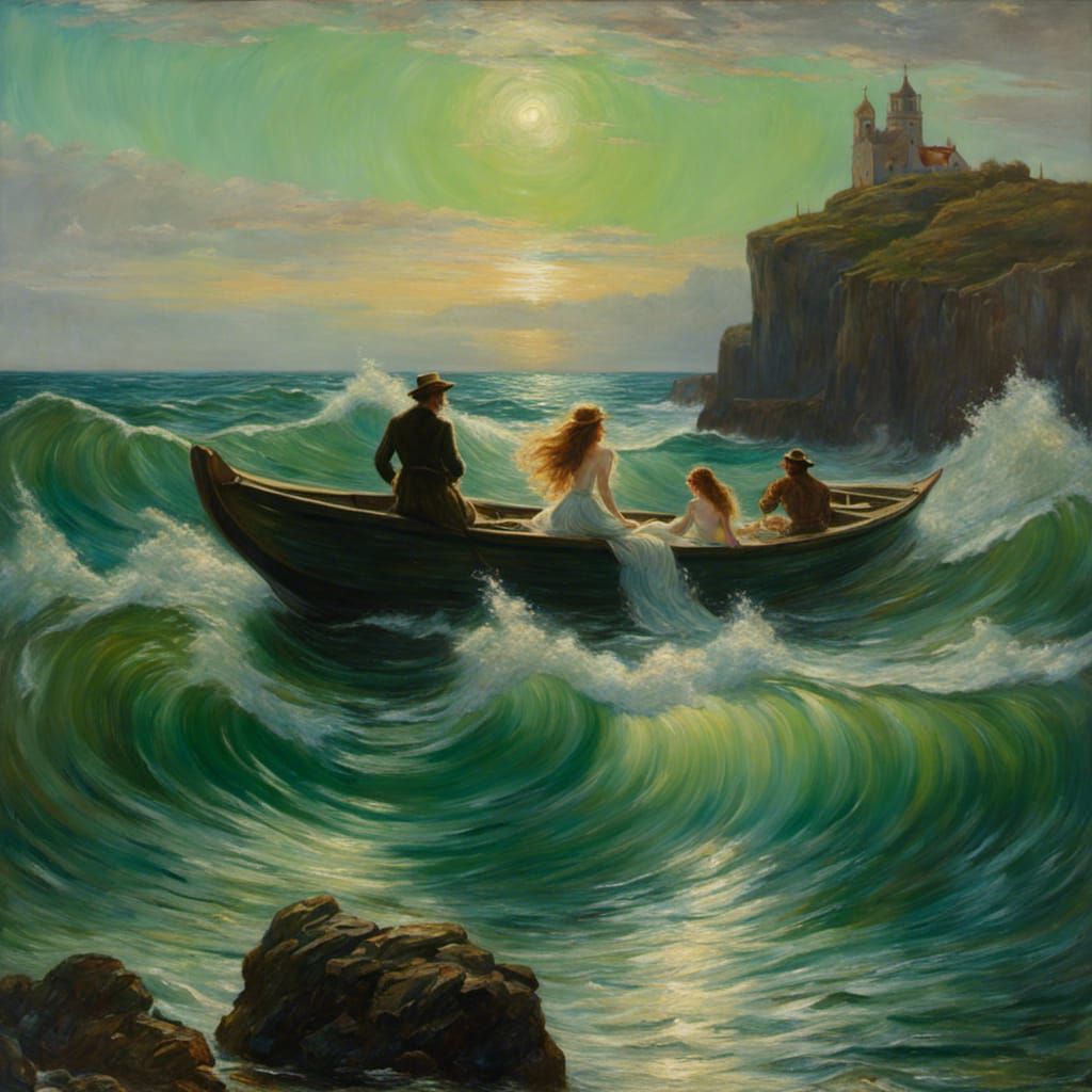 Fisherman and Mermaid Impressionist Oil Painting