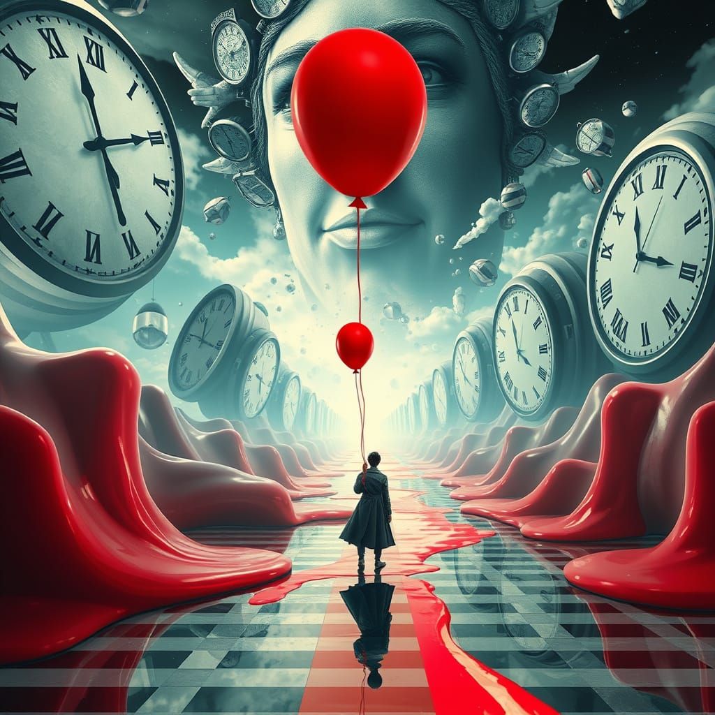 Melting Reality: Surreal Dreamscape with Red Balloon