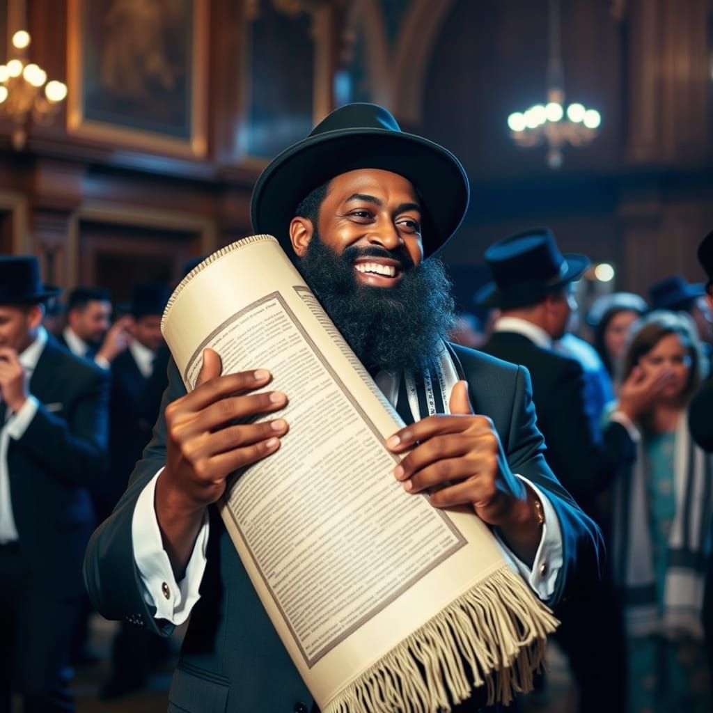 Haredi Man Dancing with Torah Scroll