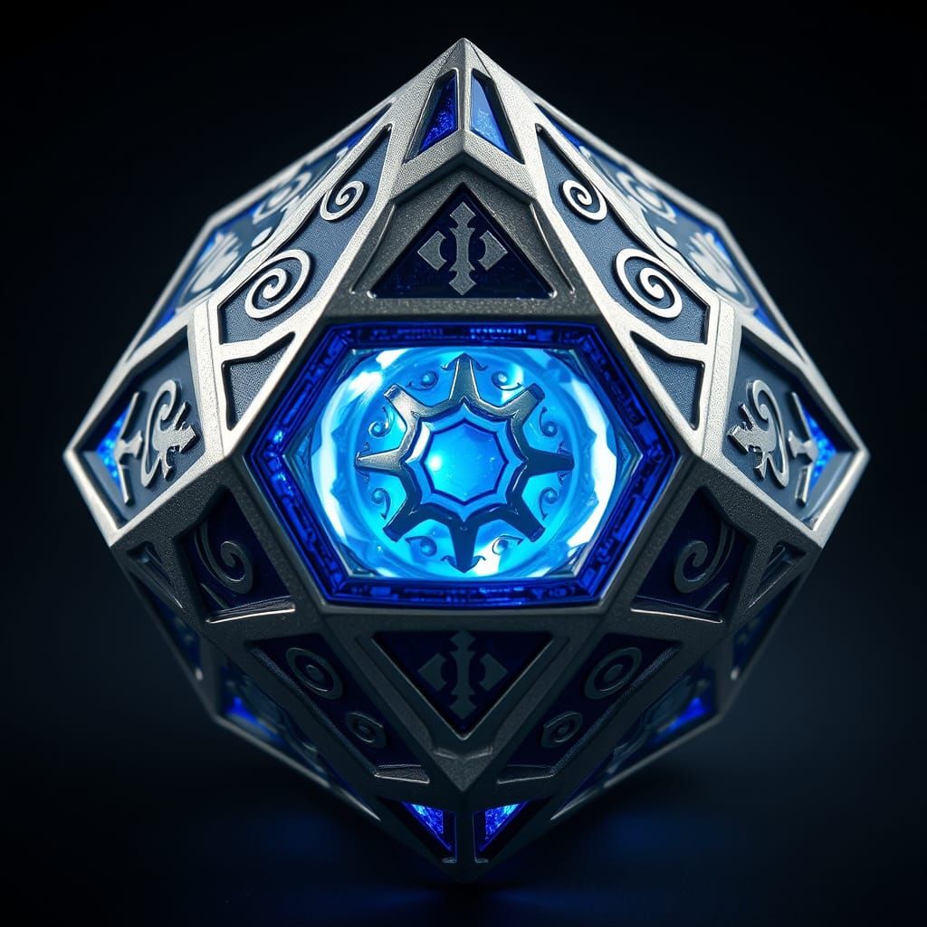 Futuristic Holocron with Alderaanian Calligraphy and Crystal...