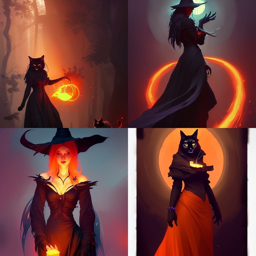 Witch and Black Cat Digital Art