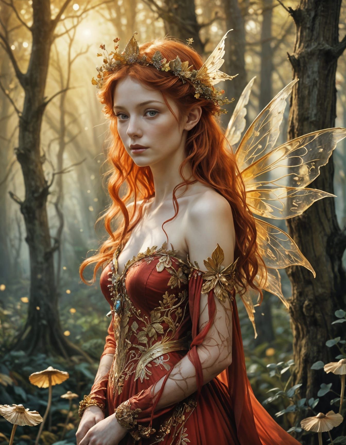 Fairy Queen in Whimsical Mushroom Forest