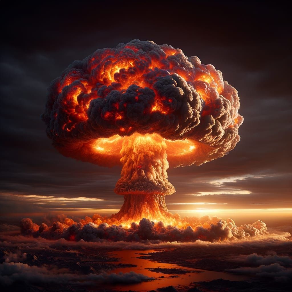 Hyperrealistic Nuclear Explosion in Fiery Landscape