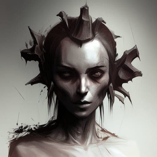 Archaic Dark Monster Portrait in Hyperdetailed Style