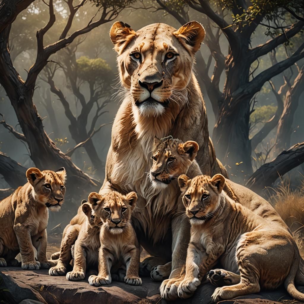 Lioness and Cubs: Fantastical Concept Art
