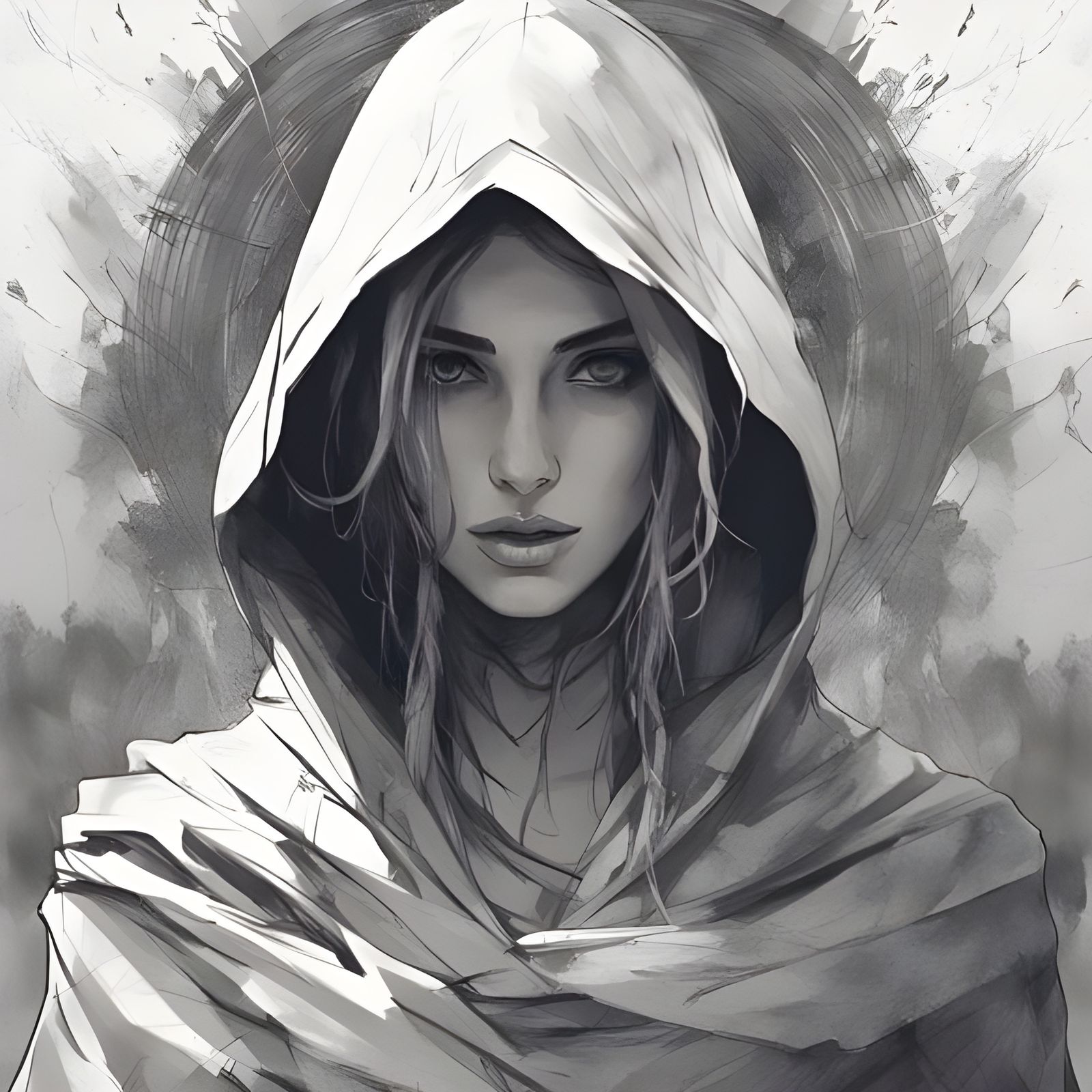 Beautiful Greek Goddess Portrait in Ink Splash Art