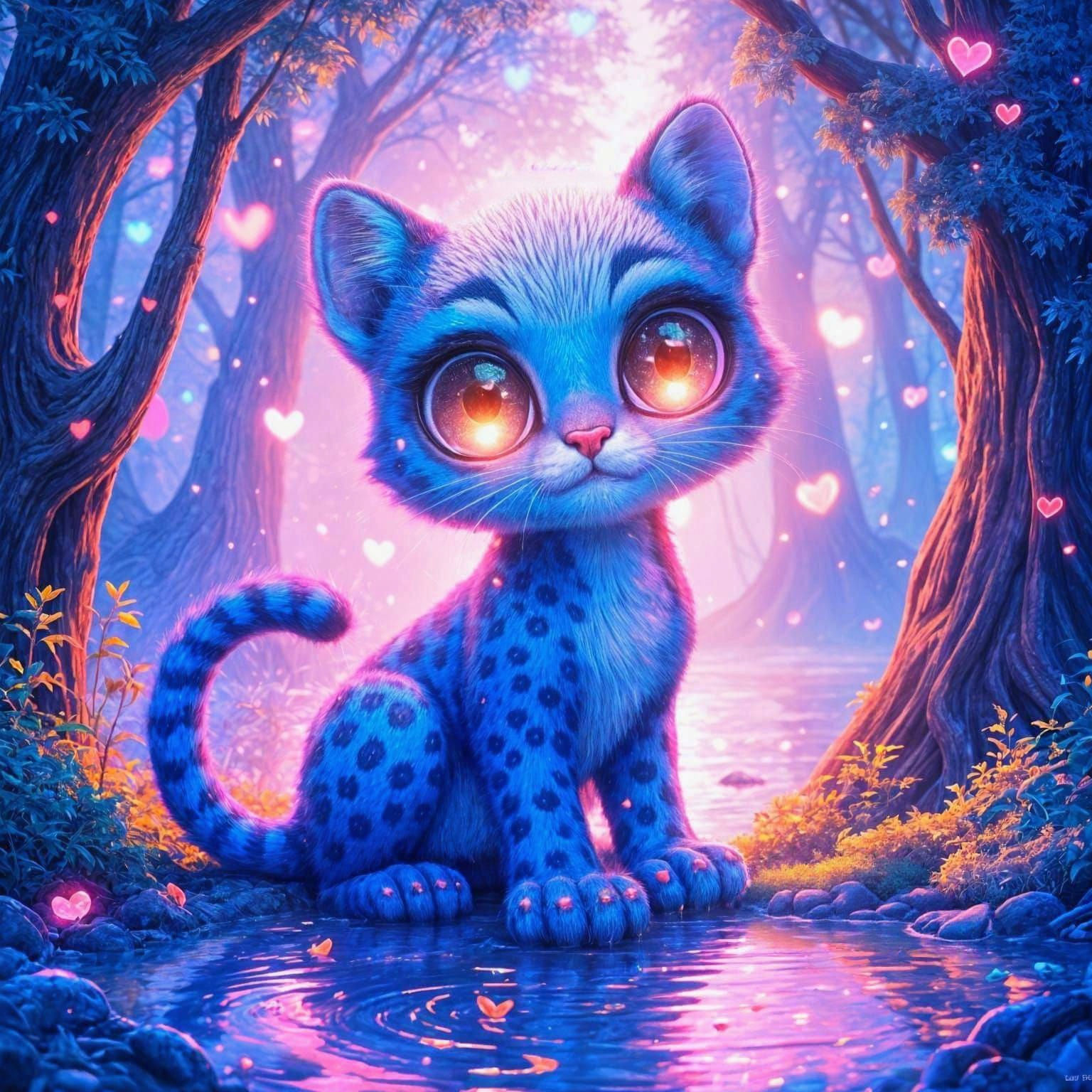 Kawaii Cheetah Kitten in Enchanted Forest