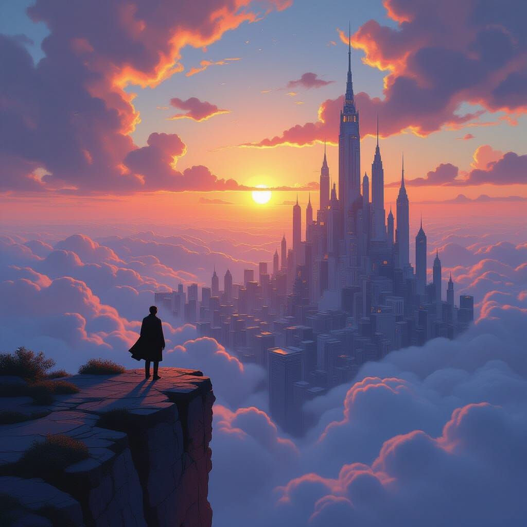 Impossible Cityscape at Sunset: Neo-Impressionist Digital Pa...