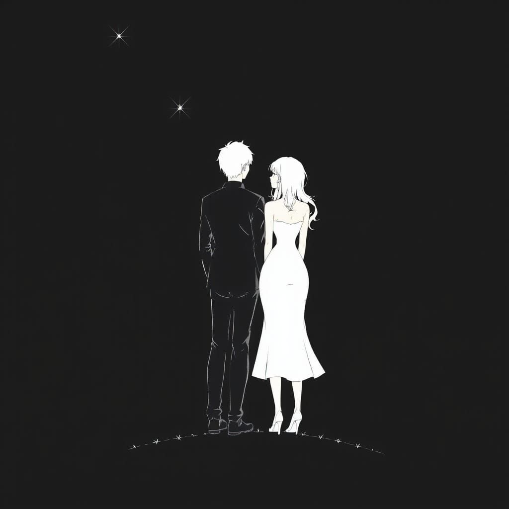 Anime Style Couple Silhouette on Dark Background