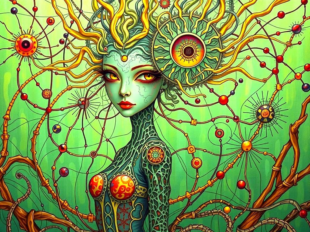 Dendritic Lady in Exquisite Watercolor and Ink Art